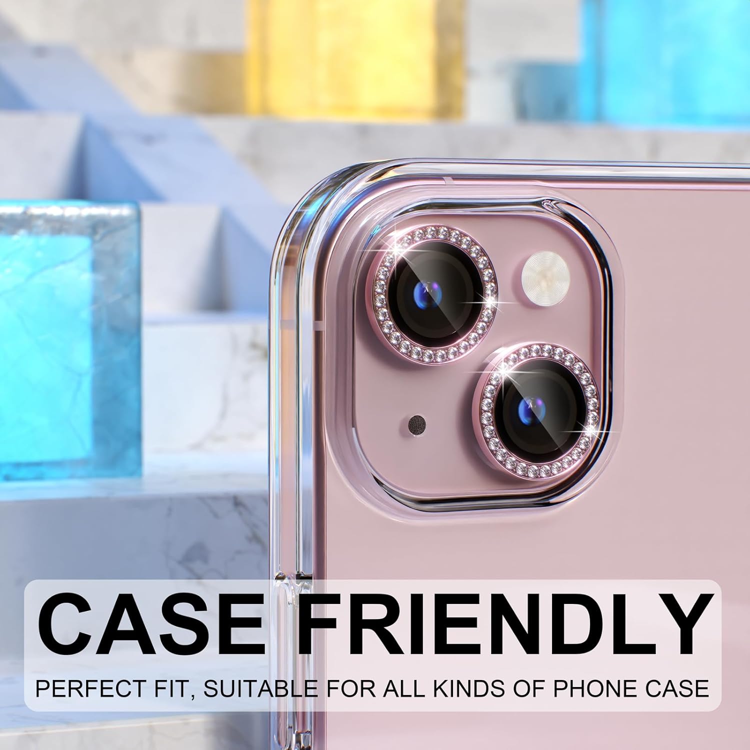 1PC Pink Glitter Diamond Camer - огляд і ціна Tempered Glass Screen 9H