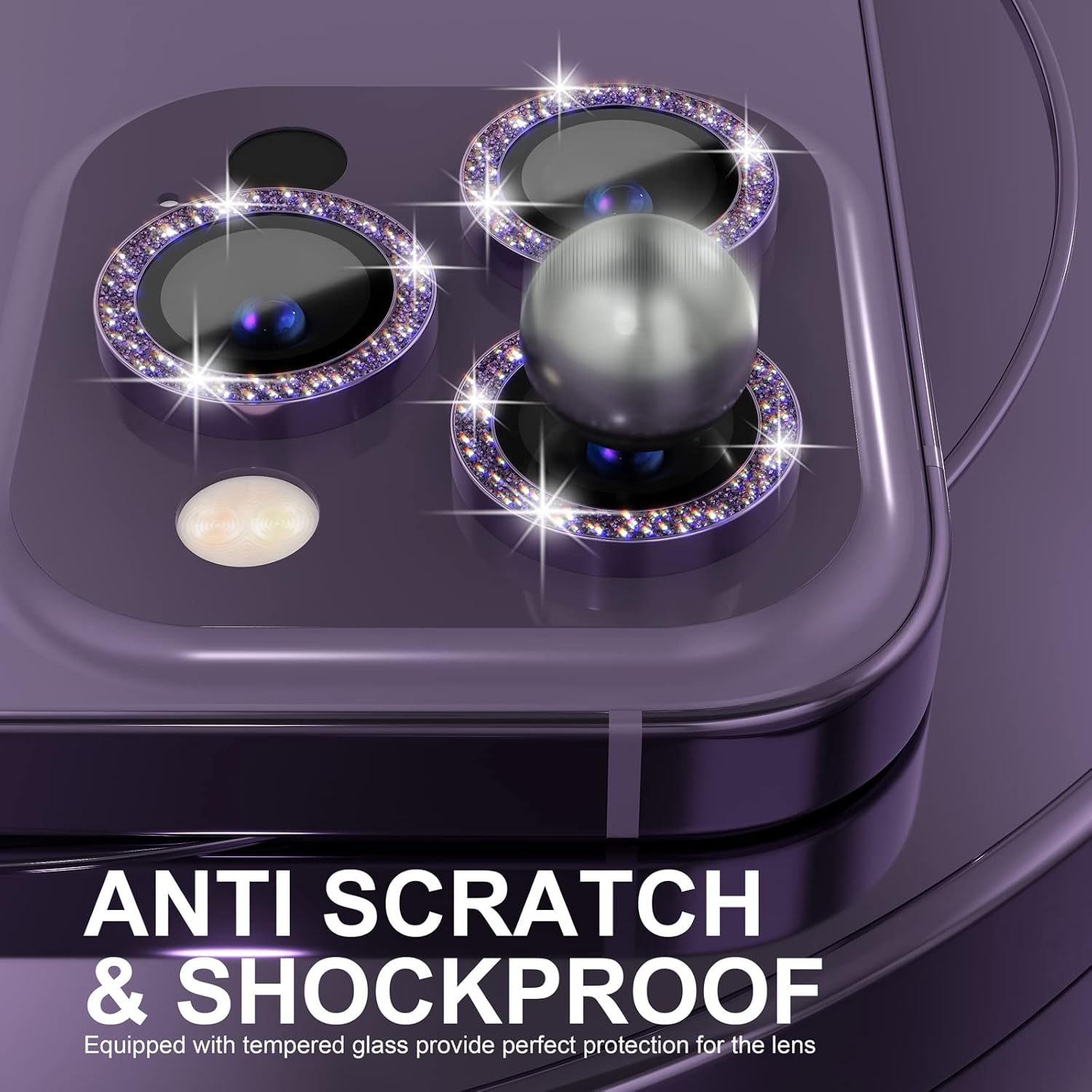1Set Bling Glitter Purple Came - огляд і ціна Tempered Glass Screen 9H